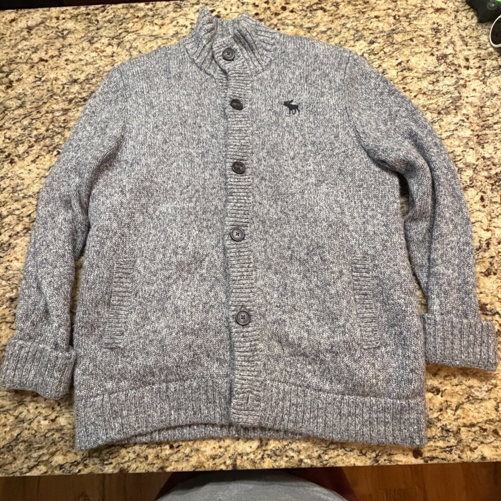Abercrombie & Fitch Mens XXL Gray Sherpa Lined Full Button Cardigan Sweater